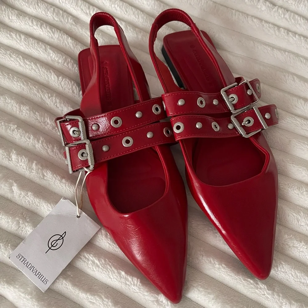 Stradivarius Buckle Detail Slingback Ballet Shoes - Picture 4 of 7